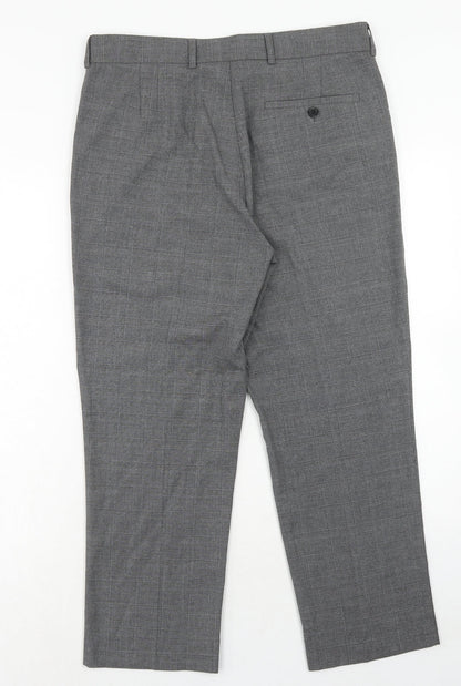 Loom Womens Grey Plaid Polyester Chino Trousers Size 32 L30 in Regular Hook & Eye