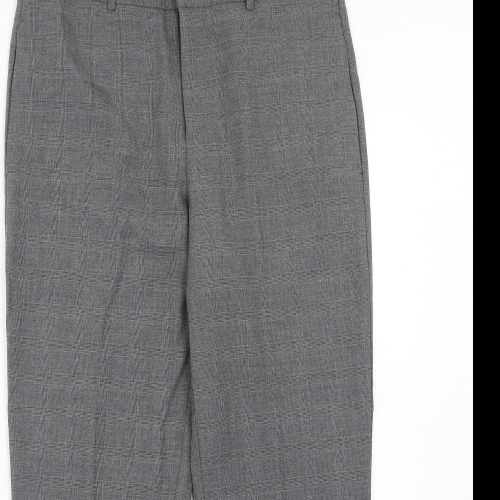 Loom Womens Grey Plaid Polyester Chino Trousers Size 32 L30 in Regular Hook & Eye