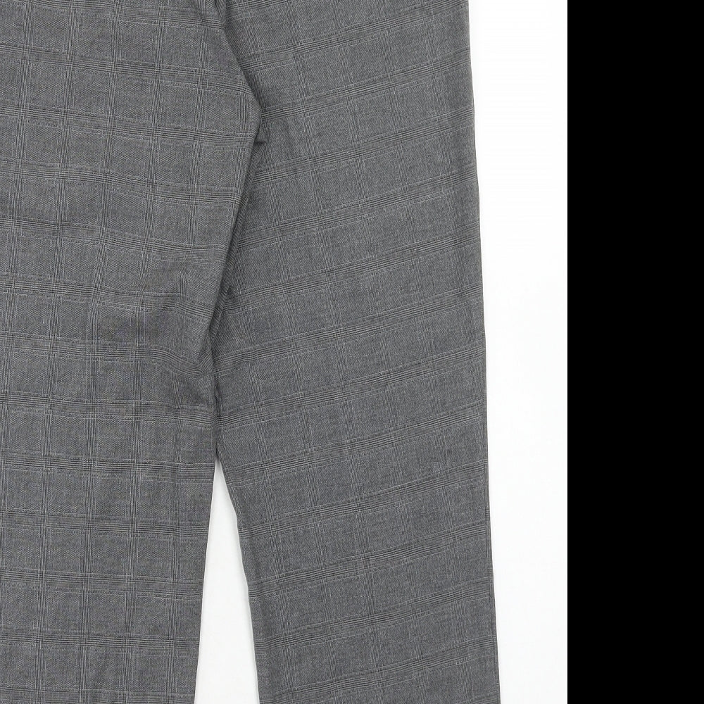 Loom Womens Grey Plaid Polyester Chino Trousers Size 32 L30 in Regular Hook & Eye