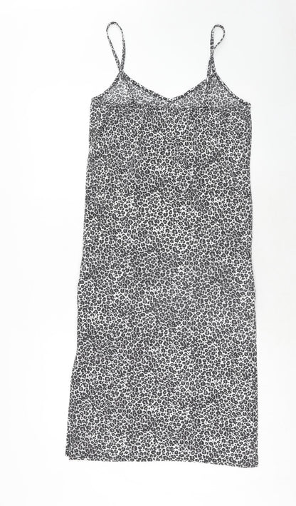 PRETTYLITTLETHING Womens Grey Animal Print Polyester Slip Dress Size 10 V-Neck Pullover - Leopard Pattern