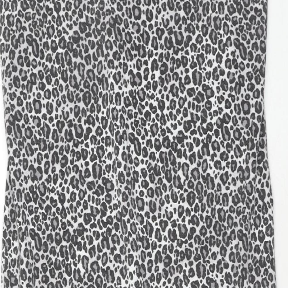 PRETTYLITTLETHING Womens Grey Animal Print Polyester Slip Dress Size 10 V-Neck Pullover - Leopard Pattern