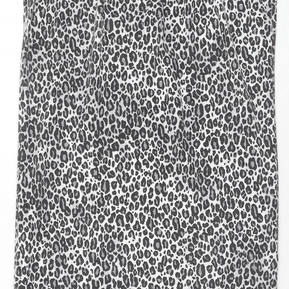 PRETTYLITTLETHING Womens Grey Animal Print Polyester Slip Dress Size 10 V-Neck Pullover - Leopard Pattern