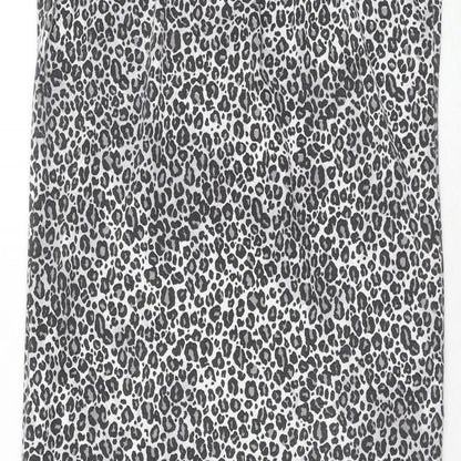 PRETTYLITTLETHING Womens Grey Animal Print Polyester Slip Dress Size 10 V-Neck Pullover - Leopard Pattern