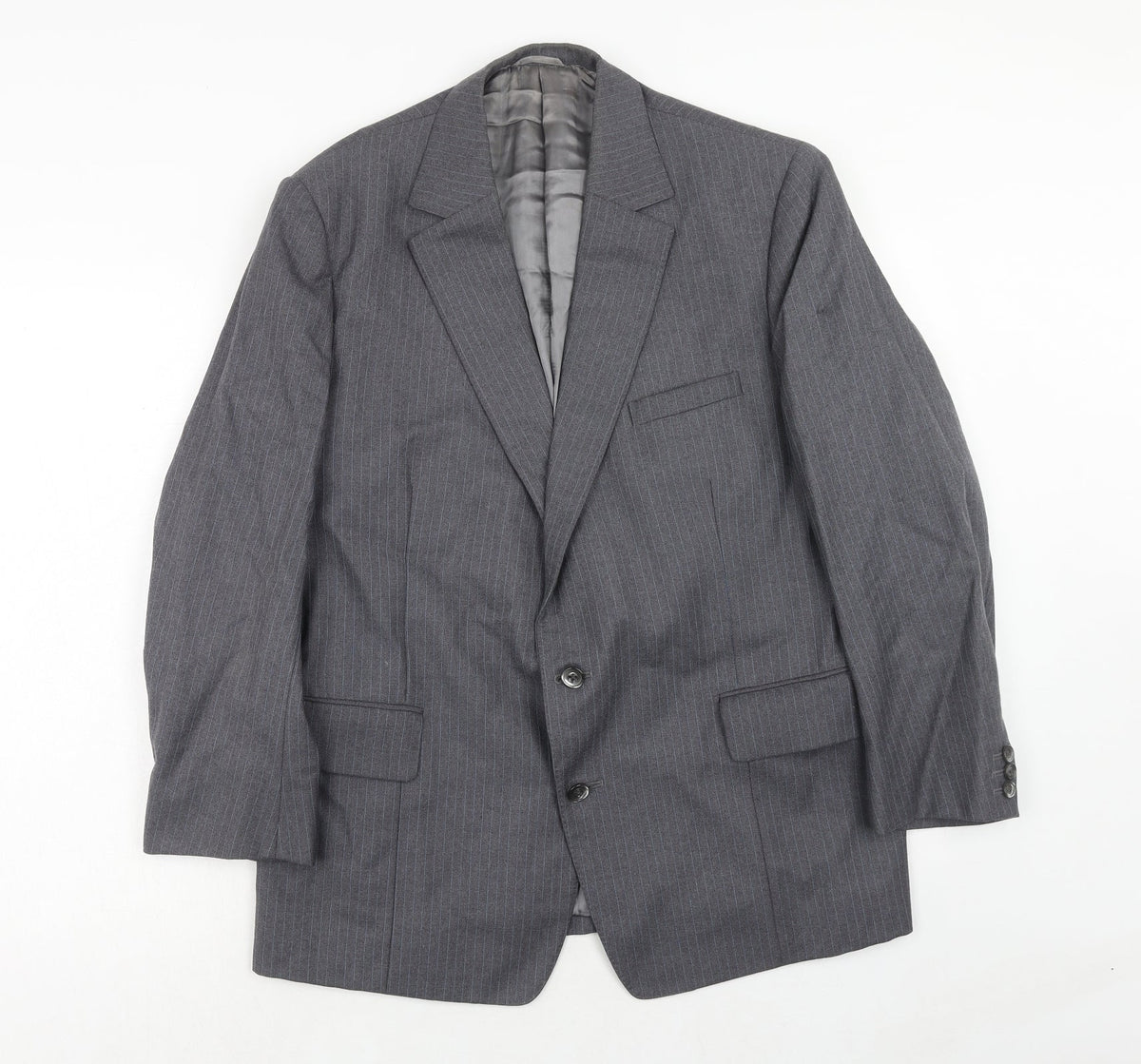 Barney Goodman Mens Grey Striped Polyester Jacket Suit Jacket Size 40 Regular