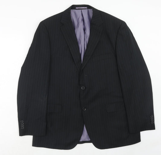 George Mens Black Striped Polyester Jacket Suit Jacket Size 42 Regular