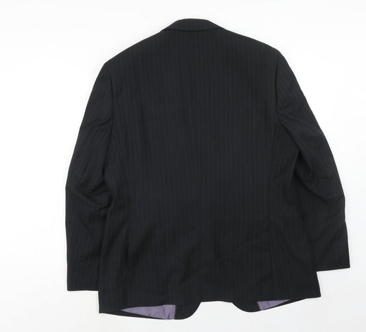 George Mens Black Striped Polyester Jacket Suit Jacket Size 42 Regular