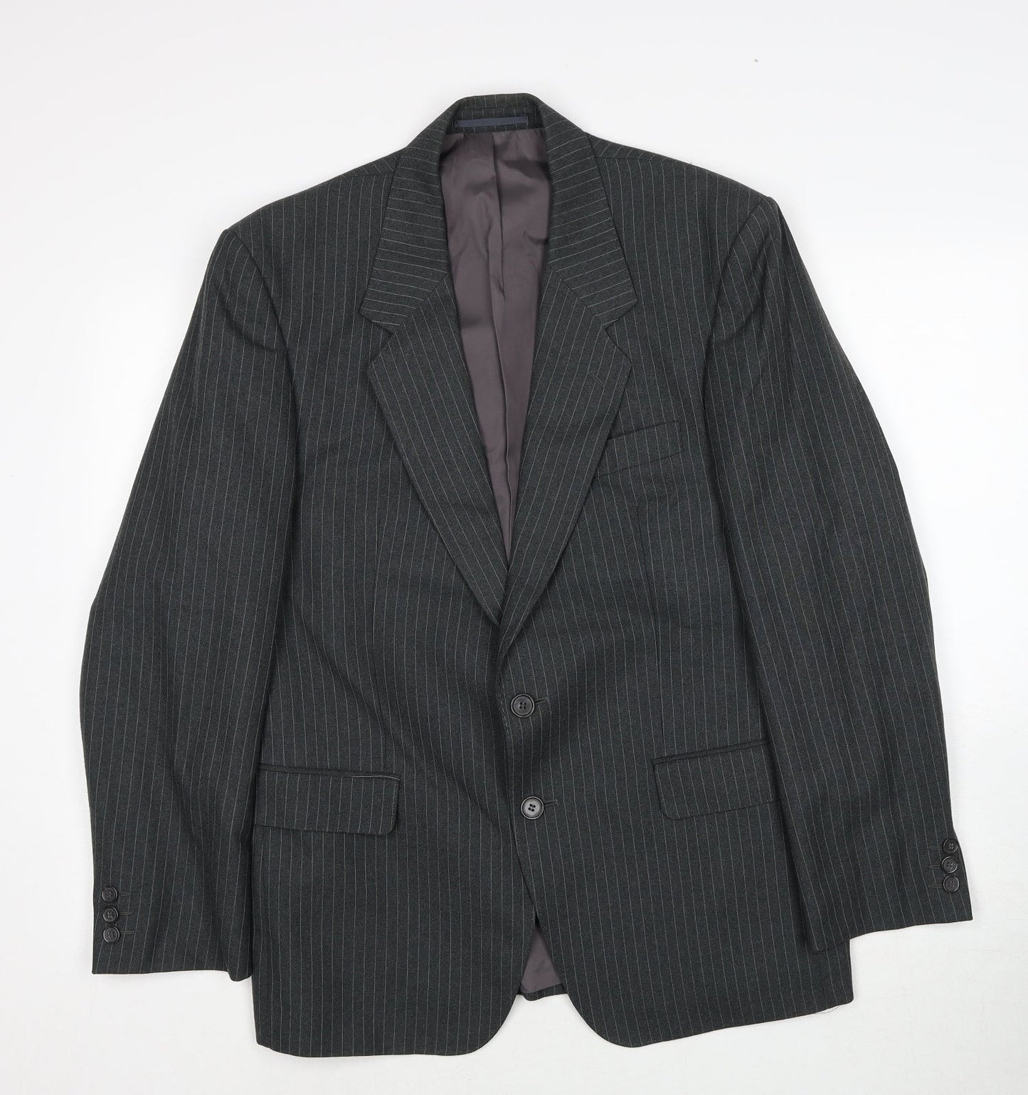 Vartkes Mens Grey Striped Polyester Jacket Suit Jacket Size 42 Regular