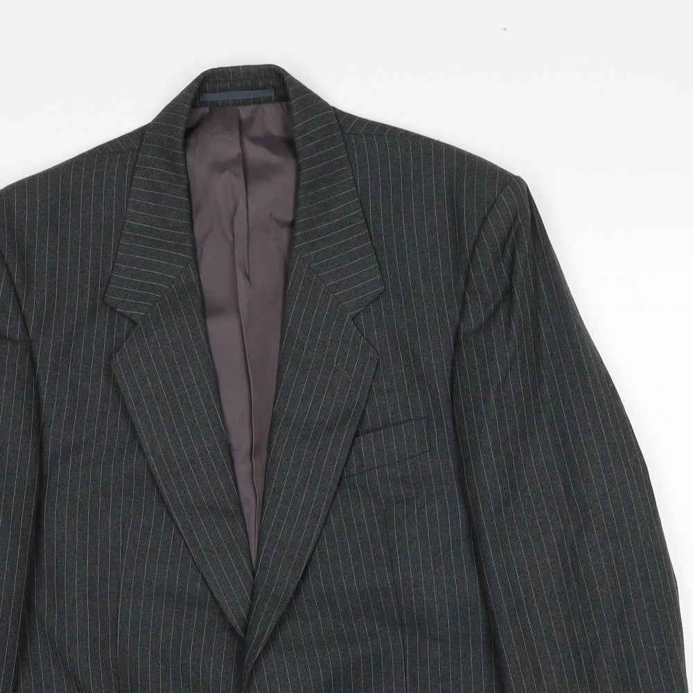 Vartkes Mens Grey Striped Polyester Jacket Suit Jacket Size 42 Regular