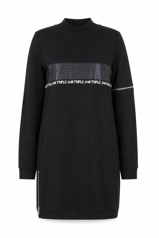 Jason Wood Womens Black Cotton Jumper Dress Size M Mock Neck Pullover