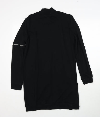 Jason Wood Womens Black Cotton Jumper Dress Size M Mock Neck Pullover