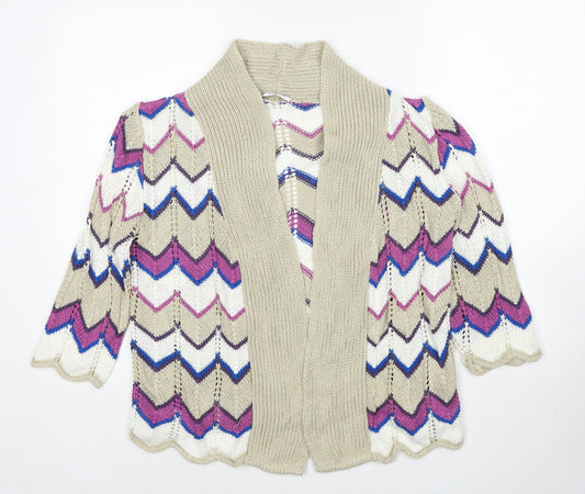 Damart Womens Multicoloured V-Neck Geometric Acrylic Cardigan Jumper Size 10 - Size 10-12