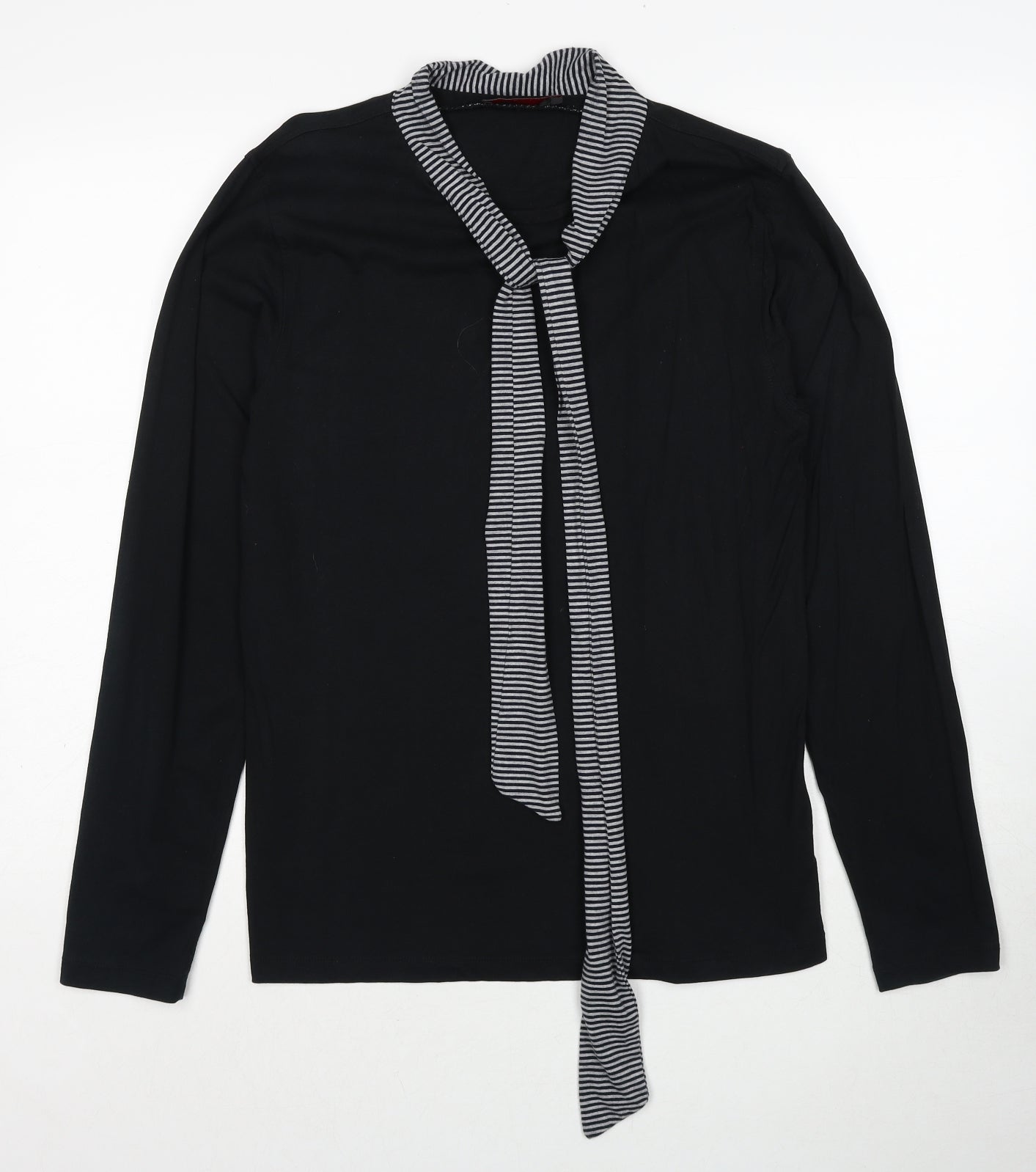 Rouge Justice Womens Black Cotton Basic Blouse Size M Round Neck - Scarf Neck Detail