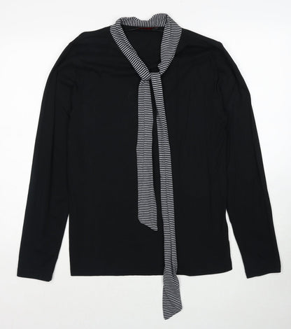 Rouge Justice Womens Black Cotton Basic Blouse Size M Round Neck - Scarf Neck Detail