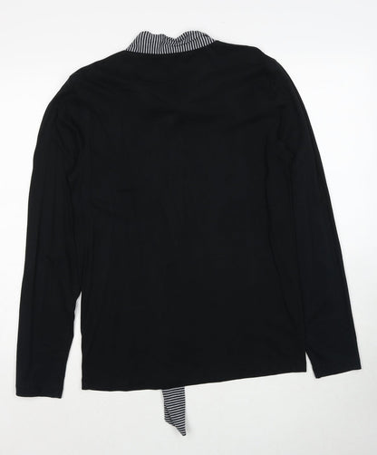 Rouge Justice Womens Black Cotton Basic Blouse Size M Round Neck - Scarf Neck Detail