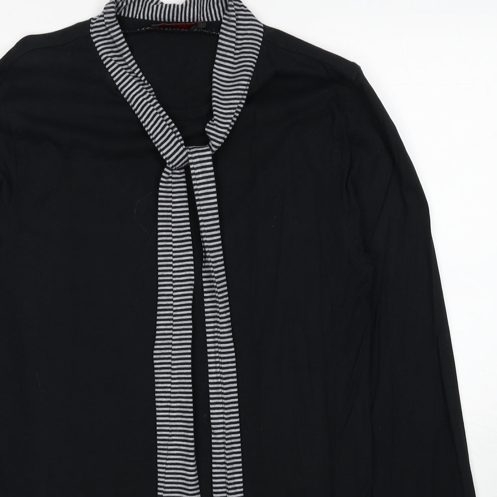 Rouge Justice Womens Black Cotton Basic Blouse Size M Round Neck - Scarf Neck Detail