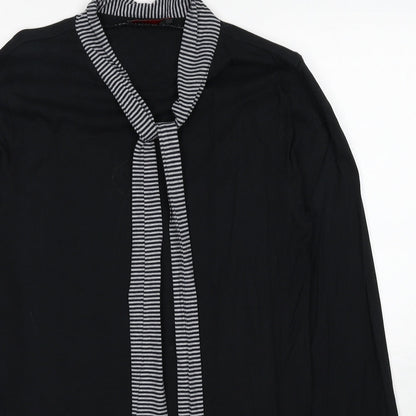 Rouge Justice Womens Black Cotton Basic Blouse Size M Round Neck - Scarf Neck Detail