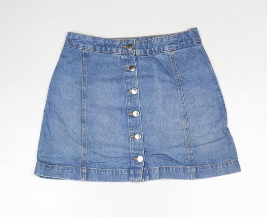 H&M Womens Blue Cotton A-Line Skirt Size 10 Zip