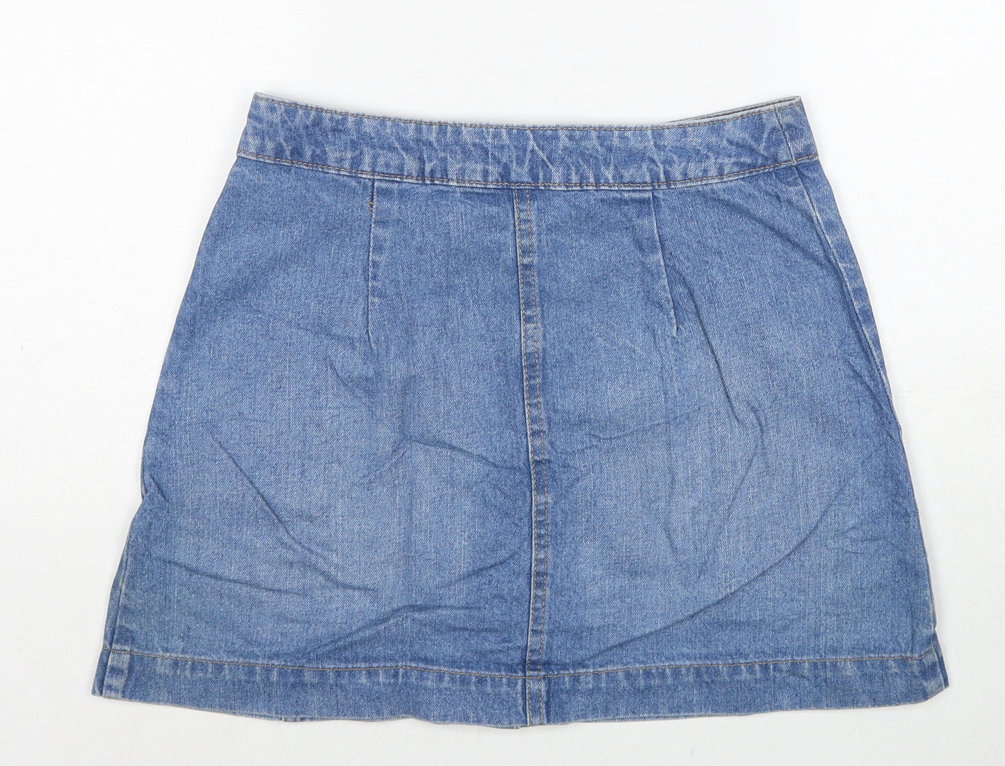 H&M Womens Blue Cotton A-Line Skirt Size 10 Zip