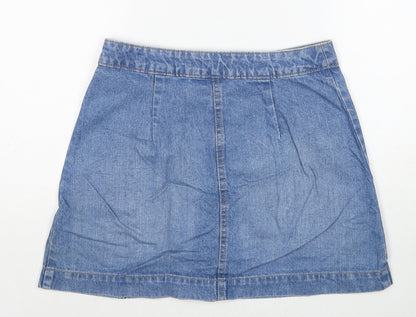 H&M Womens Blue Cotton A-Line Skirt Size 10 Zip