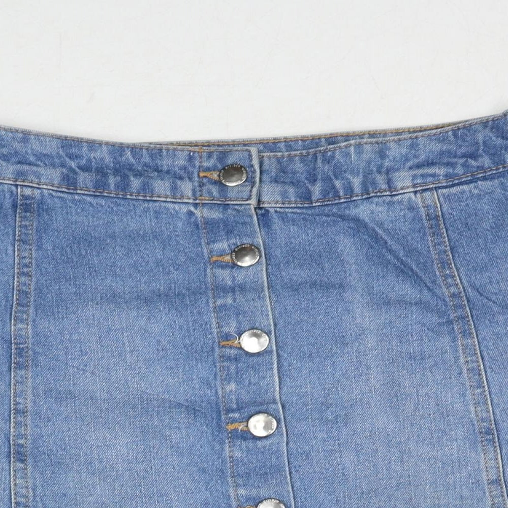 H&M Womens Blue Cotton A-Line Skirt Size 10 Zip