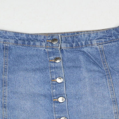 H&M Womens Blue Cotton A-Line Skirt Size 10 Zip