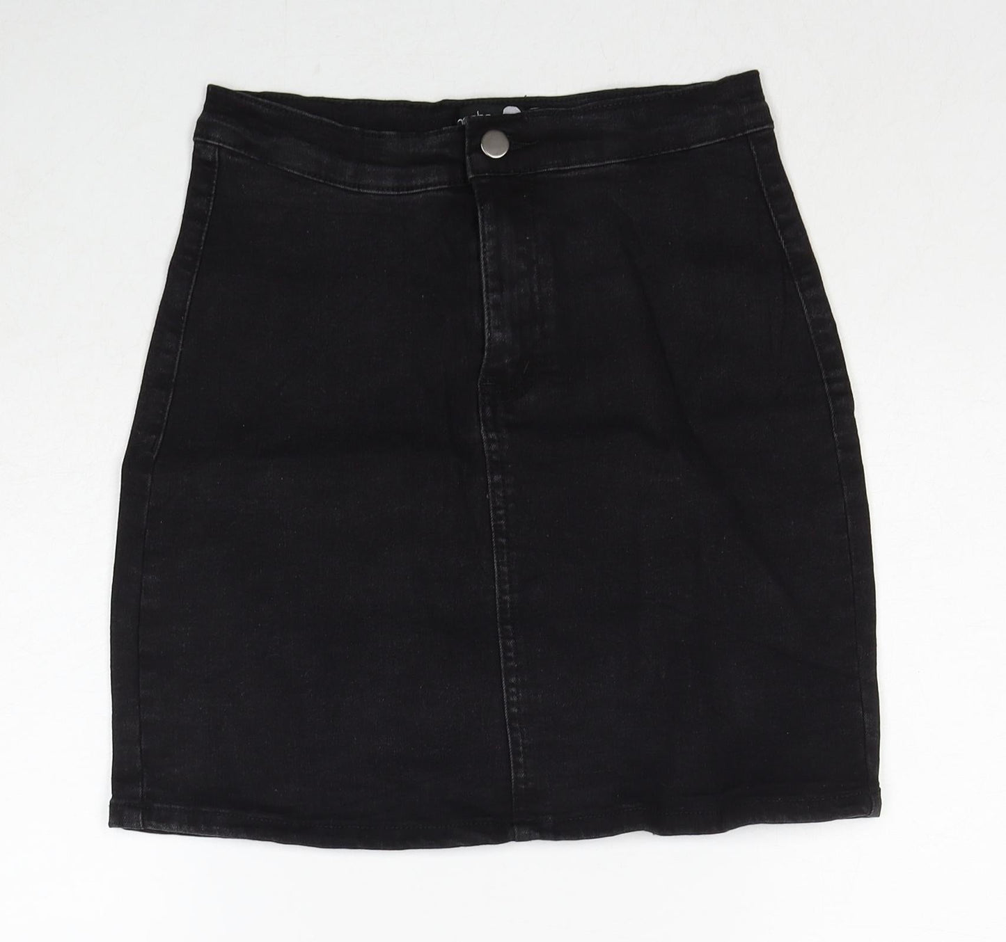 Boohoo Womens Black Cotton A-Line Skirt Size 8 Zip