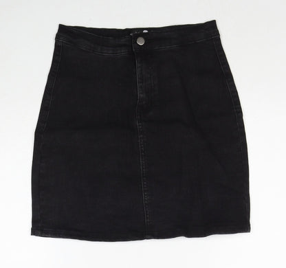 Boohoo Womens Black Cotton A-Line Skirt Size 8 Zip