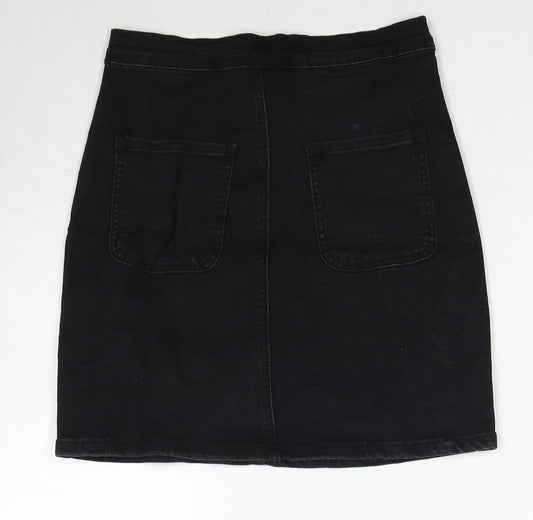 Boohoo Womens Black Cotton A-Line Skirt Size 8 Zip