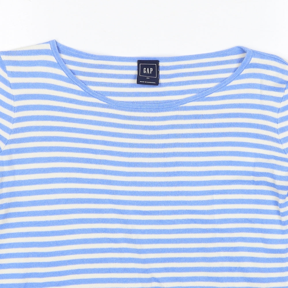 Gap Womens Blue Round Neck Striped Polyester Pullover Jumper Size XS