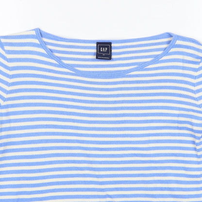 Gap Womens Blue Round Neck Striped Polyester Pullover Jumper Size XS