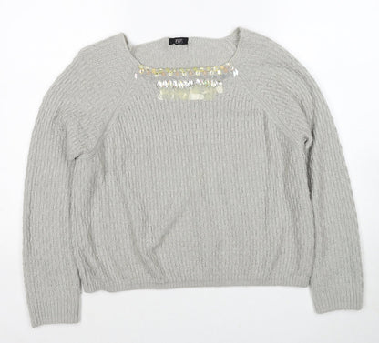 F&F Womens Grey Round Neck Acrylic Pullover Jumper Size 12