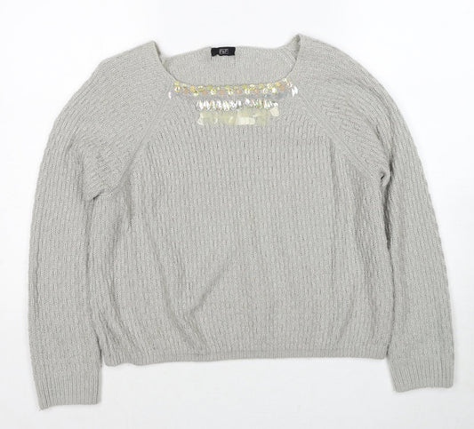 F&F Womens Grey Round Neck Acrylic Pullover Jumper Size 12