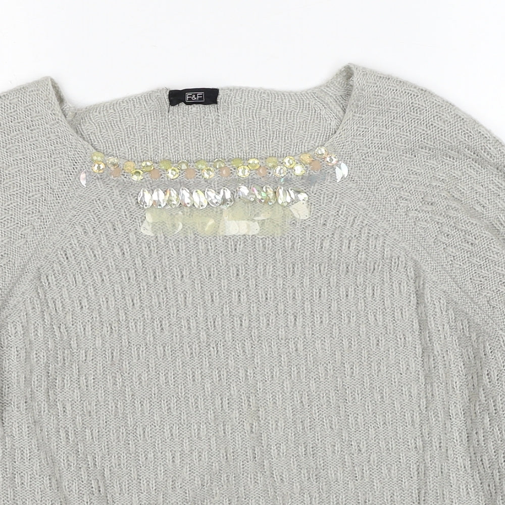 F&F Womens Grey Round Neck Acrylic Pullover Jumper Size 12