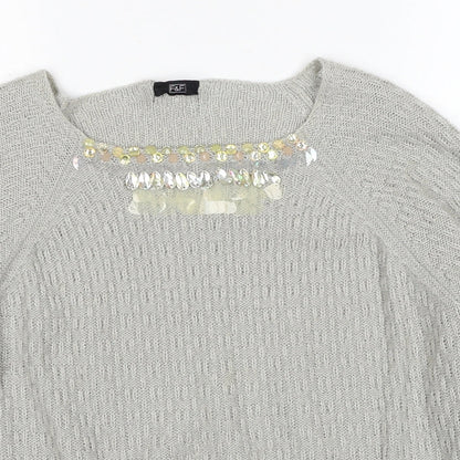 F&F Womens Grey Round Neck Acrylic Pullover Jumper Size 12
