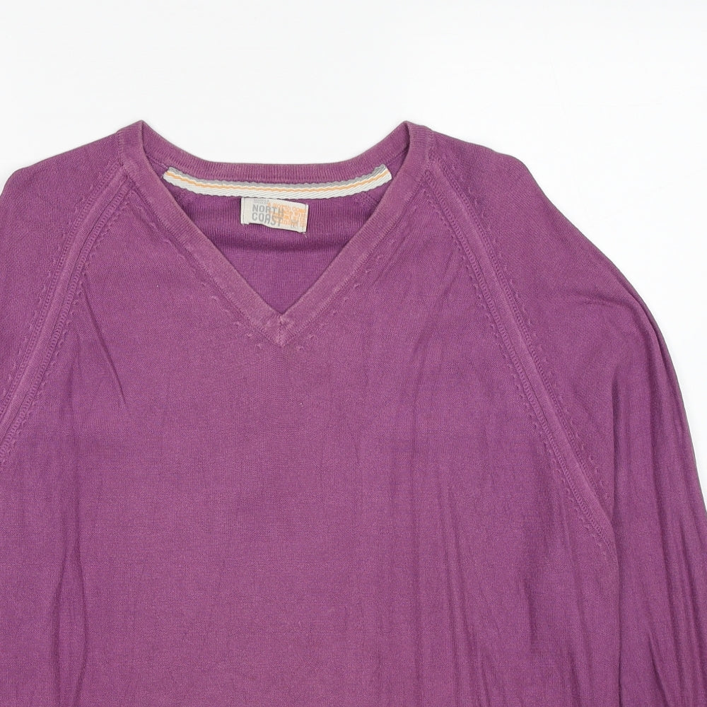 Marks and Spencer Mens Purple V-Neck Cotton Pullover Jumper Size L Long Sleeve