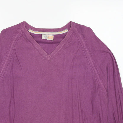 Marks and Spencer Mens Purple V-Neck Cotton Pullover Jumper Size L Long Sleeve