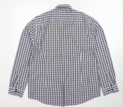 Aspen & Court Mens Blue Plaid Cotton Button-Up Size L Collared Button
