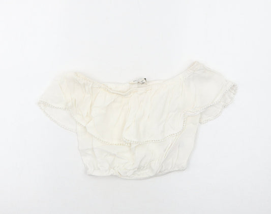 Miss Selfridge Womens White Viscose Cropped Blouse Size 6 Off the Shoulder