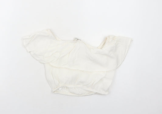 Miss Selfridge Womens White Viscose Cropped Blouse Size 6 Off the Shoulder