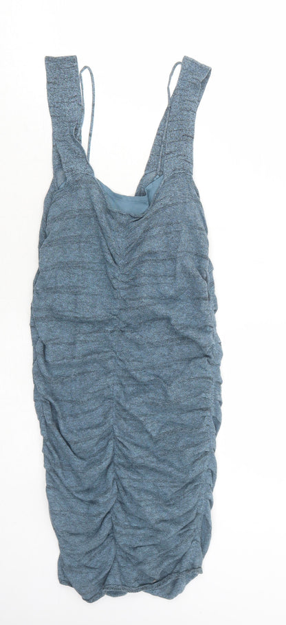 Zara Womens Blue Acrylic Bodycon Size S V-Neck Pullover
