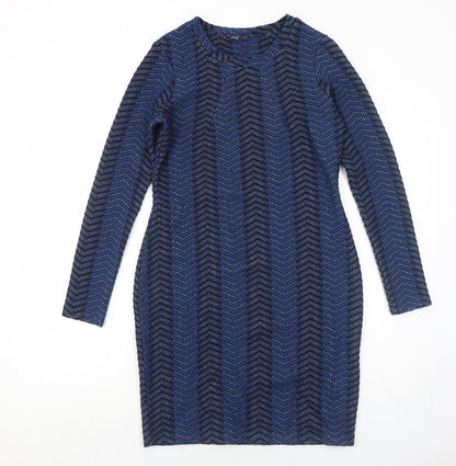 Marks and Spencer Womens Blue Geometric Polyester Bodycon Size 10 Round Neck Pullover