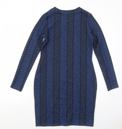 Marks and Spencer Womens Blue Geometric Polyester Bodycon Size 10 Round Neck Pullover
