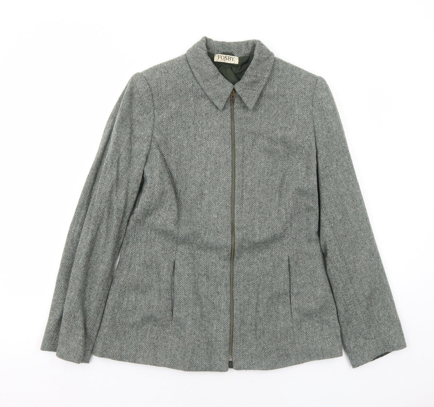 FOSBY Womens Green Herringbone Jacket Size 12 Zip