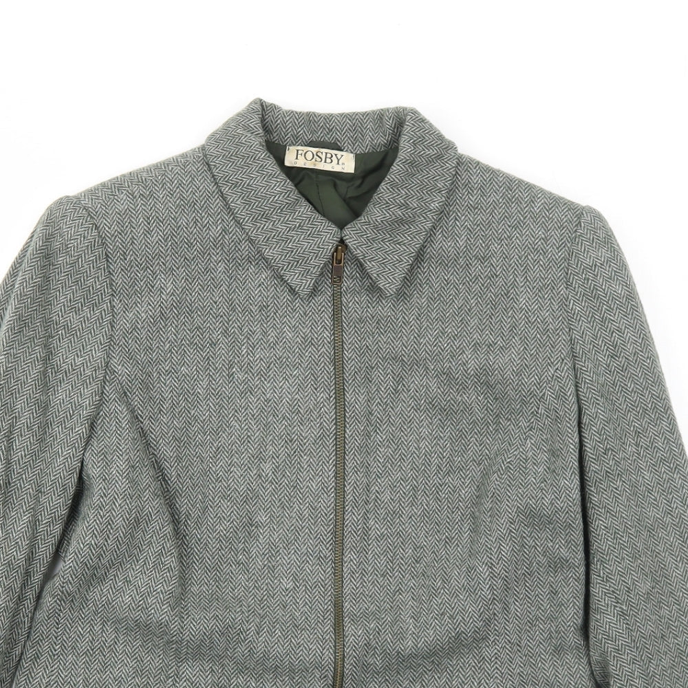 FOSBY Womens Green Herringbone Jacket Size 12 Zip