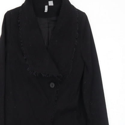 H&M Womens Black Overcoat Coat Size 10 Button