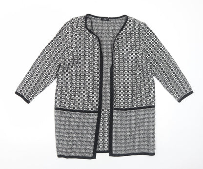 F&F Womens Black V-Neck Geometric Cotton Cardigan Jumper Size 14