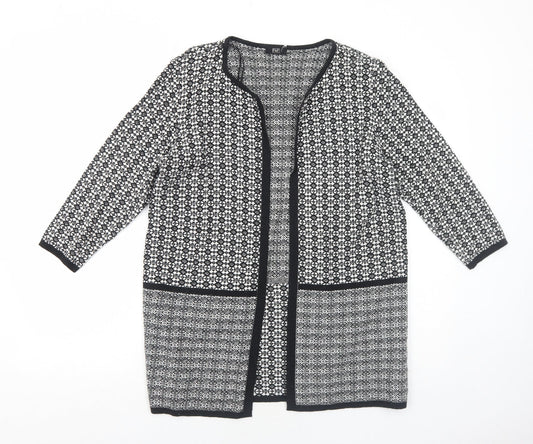 F&F Womens Black V-Neck Geometric Cotton Cardigan Jumper Size 14