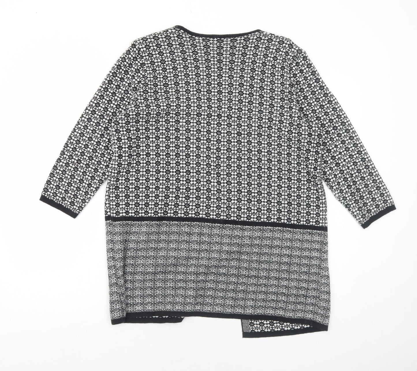 F&F Womens Black V-Neck Geometric Cotton Cardigan Jumper Size 14