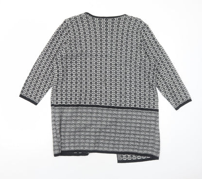 F&F Womens Black V-Neck Geometric Cotton Cardigan Jumper Size 14