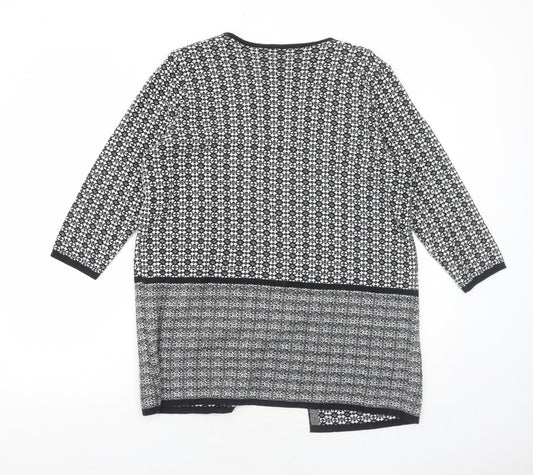 F&F Womens Black V-Neck Geometric Cotton Cardigan Jumper Size 14